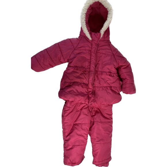 Weatherproof Baby Snow Pants Bibs and Jacket Pink 24 months Ruffled Puffer Coat - Picture 1 of 12